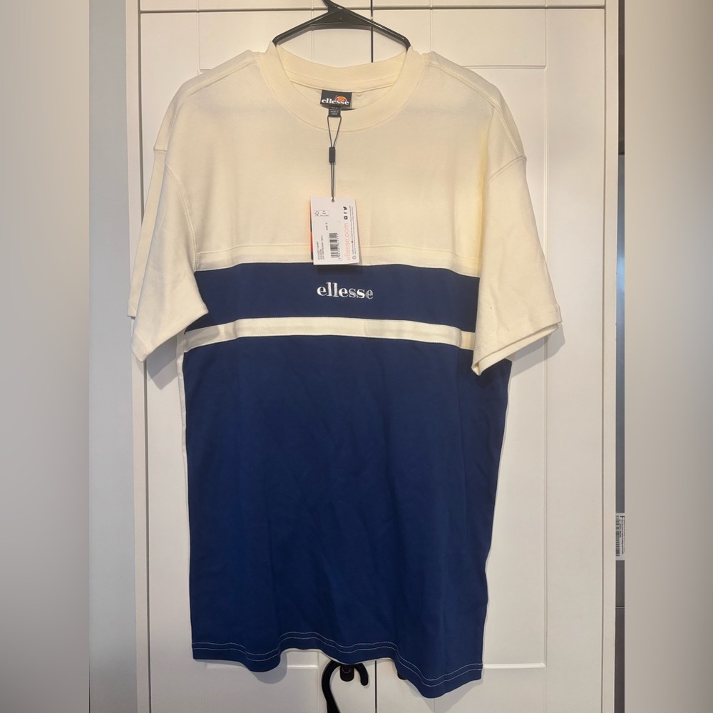 Ellesse Men's Short Sleeve Shirt in Cream and Navy